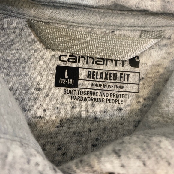 Carhartt Gray Logo Hoodie Sweatshirt Women’s Size 12-14 - Picture 9 of 10